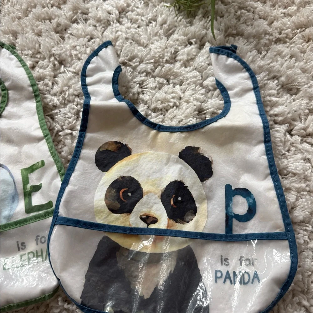 Blue and Green Animal Print Bibs with Adjustable Straps